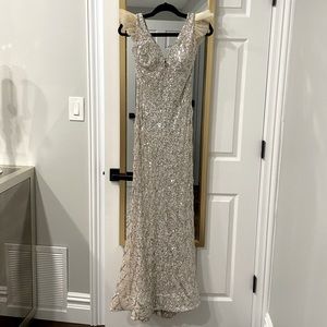 Jovani Silver and nude sequined dress